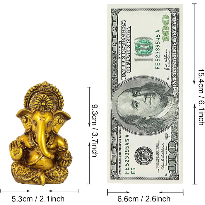 Статуя Ганеша для приладової панелі автомобіля Смола 9,4 см Золота статуя Ганеша для дому, офісу, робочого столу, пуджі Дитячі статуетки Ганеша Прикраса фестивалю Ганеша