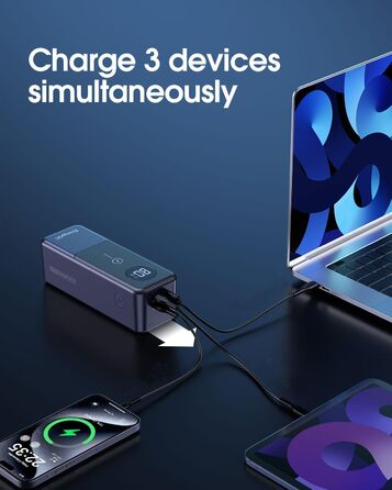 65W 24000mAh Power Bank, USB C 3-Port PD Fast Charging Battery Pack for MacBook, iPad, iPhone 15 Pro, Galaxy S24 Ultra, Steam Deck, Dell XPS, TSA Compliant, 65W 24000mAh Power Bank, USB C 3-Port PD Fast Charging Battery Pack for MacBook, iPad, iPhone 15 P