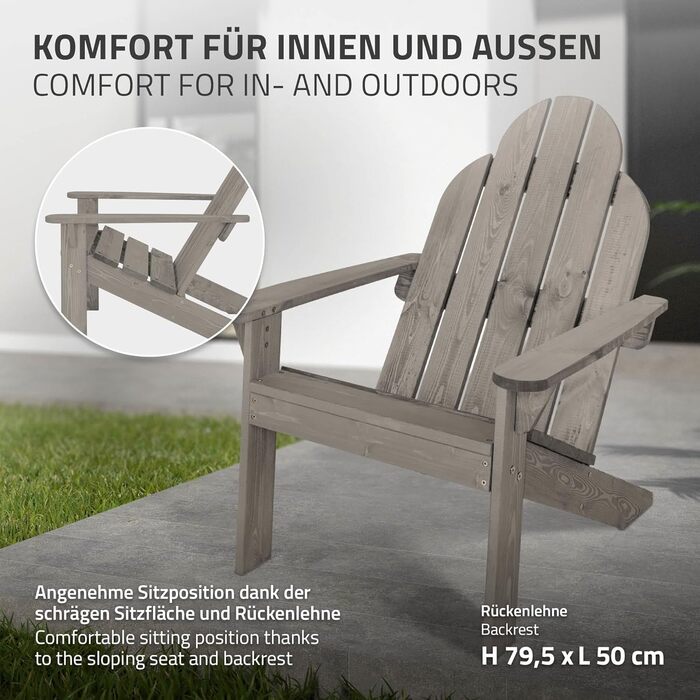 Набір стільців ECD Germany Adirondack з 2 шт. з масиву ялини, 92,5x70x89 см, сірий, садовий стілець зі спинкою та підлокітниками, ергономічний дерев'яний стілець, садове крісло, крісло для відпочинку для балкона, саду, пляжу 2 шт. садовий стілець Adironda