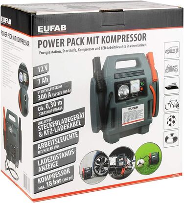 З компресором, 7Ah Grey з одномісним плавзасобом, 16643 Powerpack, Jump Starter