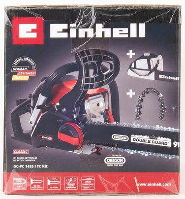 Бензинова бензопила Einhell GC-PC 1435 I TC Kit (1400 Вт, 41 см, пильний ланцюг OREGON та якісна шина 35 см, захист від віддачі з миттєвим гальмом ланцюга, натяг та заміна ланцюга без інструментів)