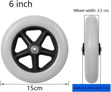 Замінні колеса для інвалідного візка, переднє колесо для інвалідних візків, аксесуари для роликів, сіра суцільна шина з ПВХ/B/6 дюйма вузька