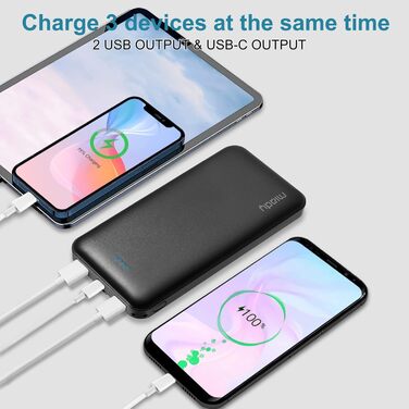 И, Powerbank USB C (вхід і вихід) 2 USB 2.4A USB-C вихід, Type-c Micro вхід для смартфонів, iPad тощо. (Білий і чорний), 10000mAh 2 шт.