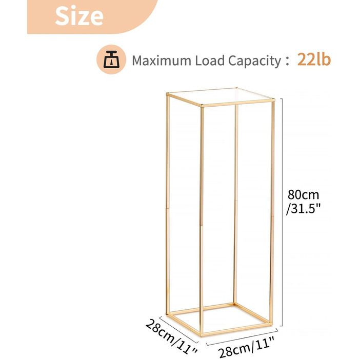 Золоті вази Nuptio 2 шт. и для весільних центральних столів, металева підставка для квітів на основі вази, геометрична ваза для квітів висотою 80 см, прямокутна стійка для демонстрації квітів для домашньої вечірки весілля висотою 80 см - 2 шт. и золото