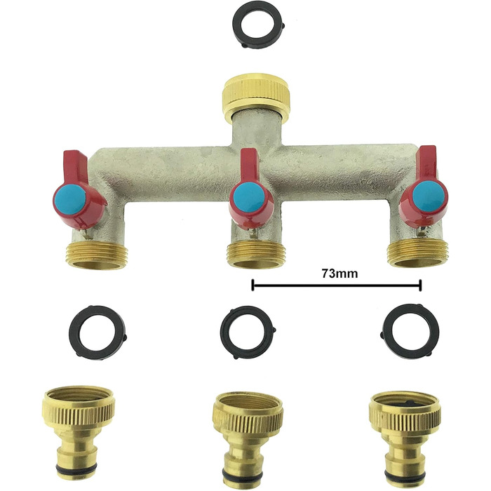 Ходовий латунний водопровідний кран 3/4 водопровідний колектор 3-компонентний адаптер для садового шланга 1/2', 3-