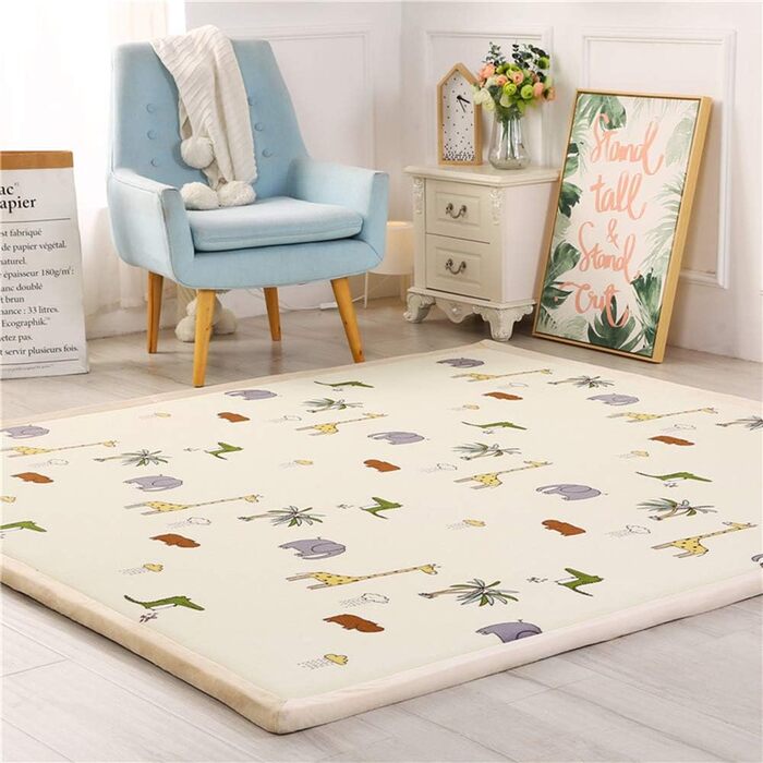 Килимок Loartee Velvet Mat Килимок, дитячий килимок Playmat великий, товщиною 3 см повзучий килимок, гімнастичний килимок, для немовляти, дитяча кімната, спальні зоопарк 130x190см (1 упаковка)