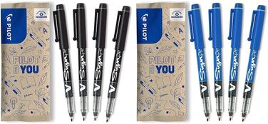 Набір з 4 (чорних) і V-Sign Pen, Fiber Pen, Набір з 4 (синіх) Black Bundle з Fiber Pen