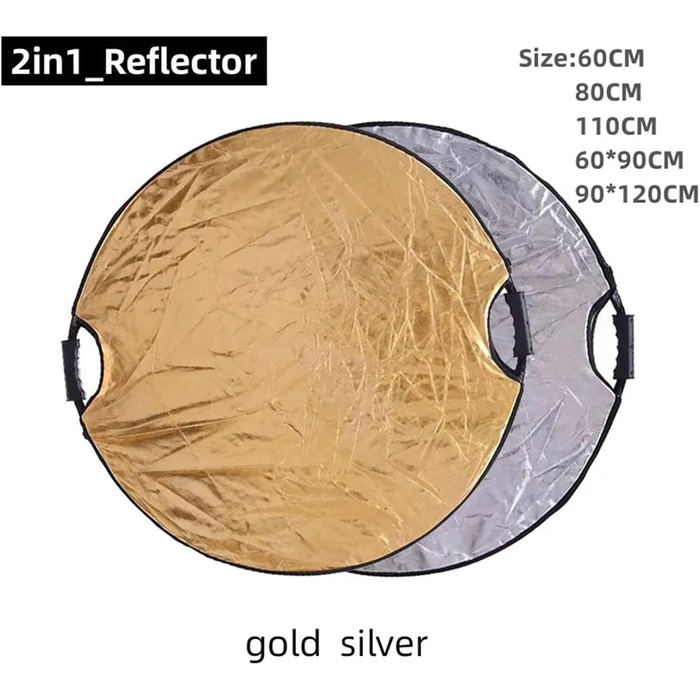 Рефлектор для фотографій Рефлектор 5в1 срібло біле золото портативний розбірний м'який легкий круглий фотознімок для студії (60 см-золото slver)
