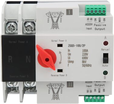 Автоматичний перемикач 2P 220 В 100 A ATS PC DIN Rail Домашній перемикач Аварійний перемикач передачі електроенергії для муніципальної енергетики, генератор, ZGQ5-100/2P, 2P