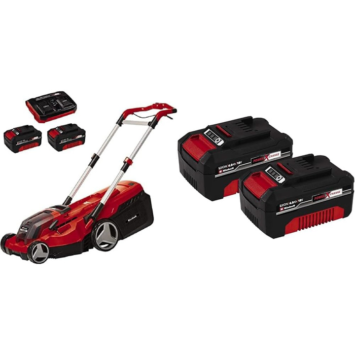 Акумуляторна газонокосарка Einhell RASARRO 36/38 Kit Power X-Change (36 В, ширина зрізу 38 см, 450 м, безщіткова, функція мульчування, травозбірник на 45 л, в комплекті 4 акумулятора по 4,0 Ач подвійний зарядний пристрій)