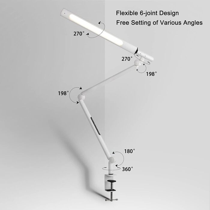 Настільна лампа AmazLit Світлодіодна настільна лампа Настільна лампа з регулюванням яскравості Затискна, настільна лампа 12 Вт Поворотний кронштейн Лампа архітектора Плавне затемнення та колірна температура, час офісної лампи, білий білий