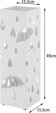 Підставка для парасольки ACAZA з мискою, квадратна підставка для парасольки з металевою парасолькою, місце для зберігання парасольки зі стриманим дизайном, 49 x 16 x 16 см, біла біла
