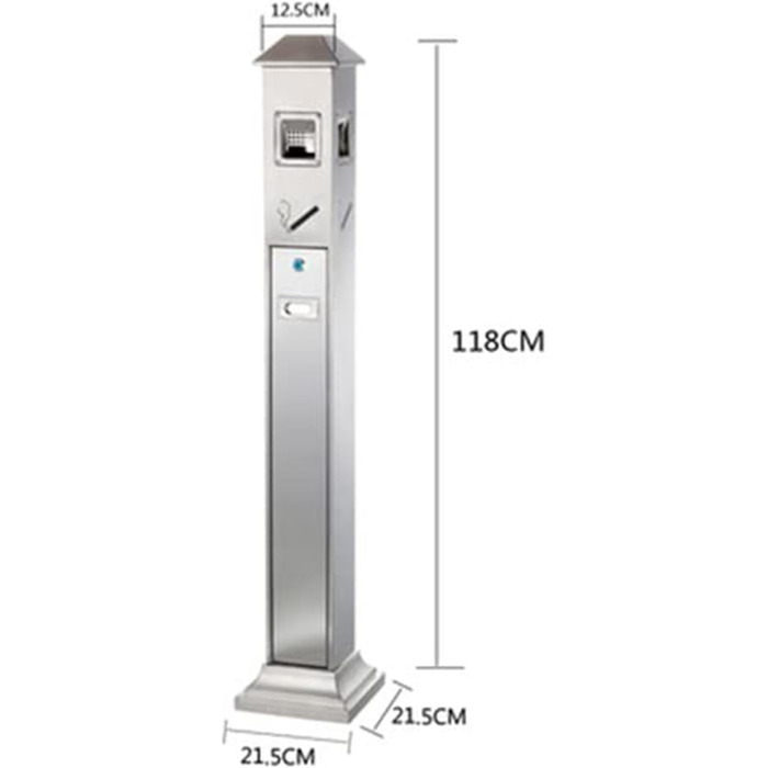 Відкрита попільничка для сигарет стояча, відкритий контейнер для недопалків, стояча попільничка з кришкою для сигарет, вітрозахисна попільничка для сигар з нержавіючої сталі для домашнього офісу на відкритій терасі (Colo Silver