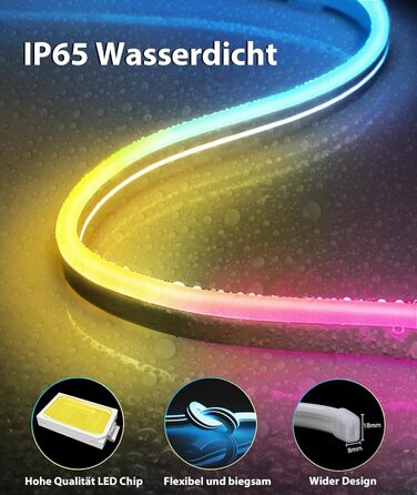 Світлодіодна стрічка Lamomo 2M, неонова світлодіодна стрічка 12 В з можливістю затемнення, водонепроникна світлодіодна стрічка 3000K, силіконова гнучка стрічка зі світлодіодною стрічкою DIY з блоком живлення та контролером для внутрішнього зовнішнього дек