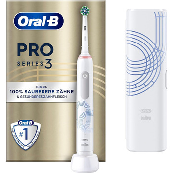 Електрична зубна щітка Oral-B PRO 3 3500, 2 щітки, з 3 режимами чищення та візуальним контролем тиску на 360 для догляду за зубами, дорожній кейс, подарунок чоловікові/жінці, чорний (Олімпія)