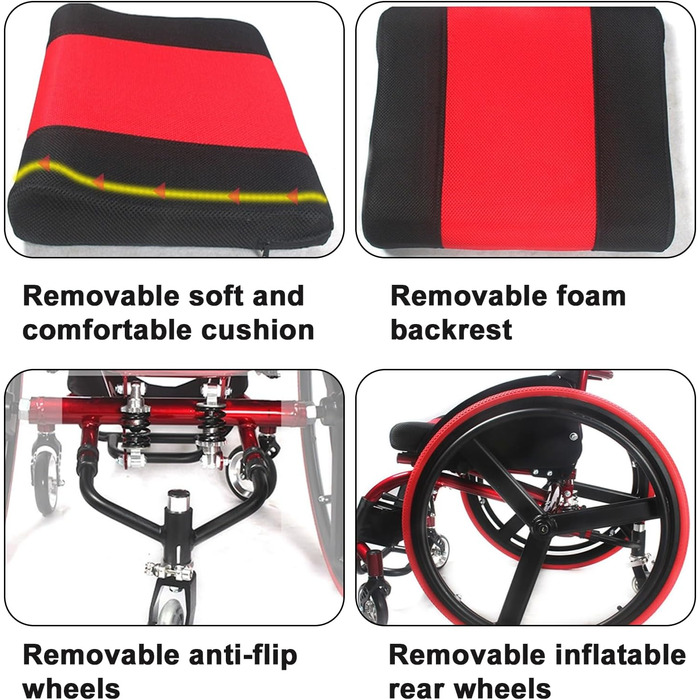 Спортивна інвалідна коляска Sunyongfly Складна легка інвалідна коляска Всюдихідна складна інвалідна коляска для дорослих підходить для підлітків, людей з обмеженою рухливістю та людей з обмеженими можливостями (64X80, 64X80X73 см (25.31.4X28.7 дюймів)