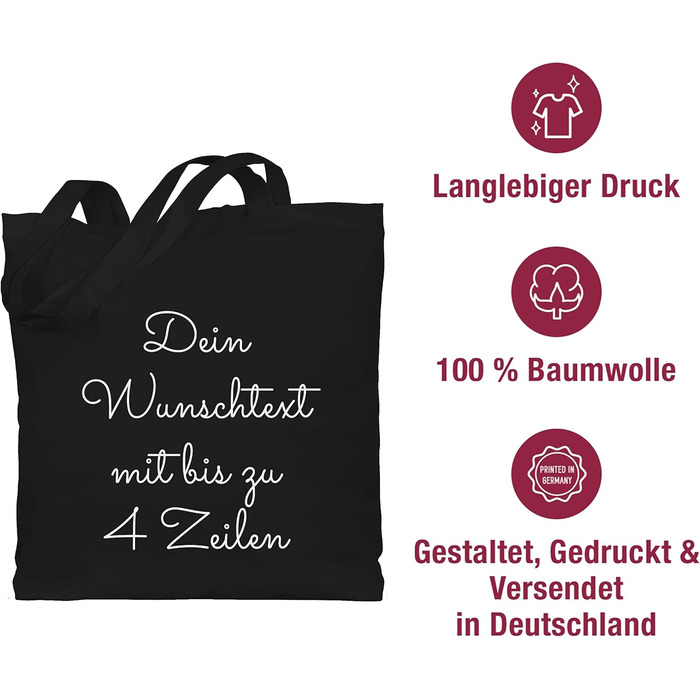 Подарунок з іменем, персоналізований Shirtracer - Бавовняна сумка - Індивідуальний друк - Текст на ваш вибір I Подарунок персоналізований 1 Чорний
