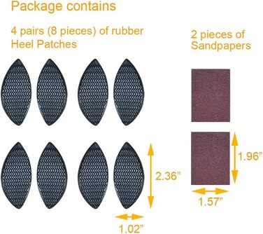 Пари взуттєвих підп'яткових пластин для кросівкових підборів, гумова латка, що одягається з одного боку, комплект з наждачним папером, ліва і права сторона, нековзний дизайн, чорний , 4
