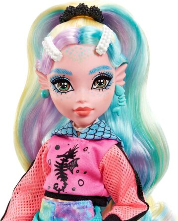 Лялька MONSTER HIGH Lagoona Blue - рожевий балахон, велосипедні шорти з батику, босоніжки на платформі, ласти, аксесуари, для дітей віком 4, HHK55