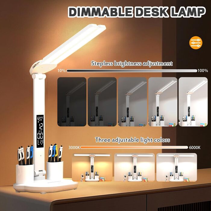 Настільна лампа LED Dimmable - настільна лампа бездротова з акумуляторною батареєю USB 3200 мАг, 3 кольори та 3 рівні яскравості, світлодіодна настільна лампа Офісна лампа Лампа для читання для дітей Офіс 3200 мАг