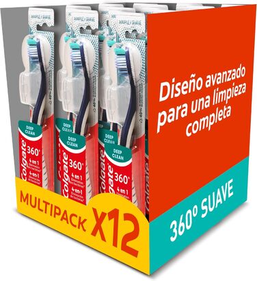 Зубна щітка глибокого чищення Colgate 360 - М'яка щетина - Сімейний пакет - 12 зубних щіток