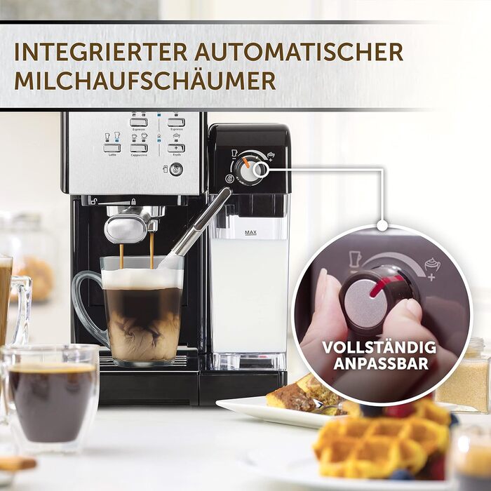 Машина для портафільтра Breville Prima Latte II Еспресо-машина/кавоварка для латте та капучино Професійний насос на 19 бар і піноутворювач молока Срібло VCF108X