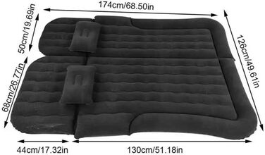 Автомобільний матрац WOLWES сумісний з автомобілем, позашляховиком, MPV, багатофункціональним надувним туристичним матрацом, м'якою подушкою для сну з ПВХ, аксесуарами, 68.5 x 49.6 дюймів (колір1)