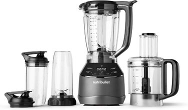 Повнорозмірний блендер nutribullet Combo, електричний блендер, багатофункціональний подрібнювач, професійний, потужність 1200 Вт, глечик 1,89 л, банки 946 мл і 710 мл, чорний, NBF500MB версія для ЄС