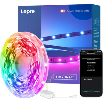 Світлодіодна стрічка Lepro AI S1, MagicColor, розумна світлодіодна стрічка RGB, дизайн світлових ефектів AI, світлодіодна стрічка з виразом обличчя AI, струнні світильники, сумісні з Alexa та Google Assistant, світлодіодна стрічка для кухні, ігри (5M)