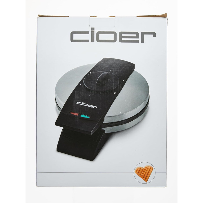 Вафельниця Cloer 1639SR, вафля у вигляді серця 15,5 см Ø, подвійне антипригарне покриття, стійка до цукру, 930 Вт, підвісний кошик, практична функція підставки, високоякісний корпус з нержавіючої сталі, нержавіюча сталь