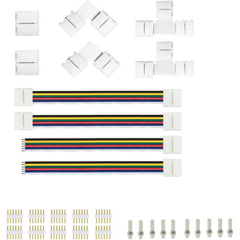 Контактний 12-міліметровий пакет категорії зроби сам для 6-контактного набору роз'ємів світлодіодної стрічки RGBWW зі світлодіодною стрічкою, включаючи подовжувач, паяється у формі L/T без адаптера зазору, голчастий гвинт для, 6-