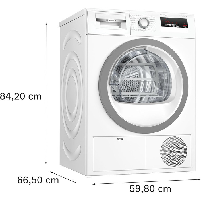 Сушильна машина Bosch на 8 кг з тепловим насосом,  енергоспоживання 236 кВтгод/рік з функцією автоматичного сушіння, антивібраційний дизайн, білий