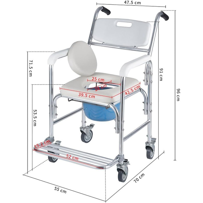 Мобільний туалетний інвалідний візок, Душ Туалетний стілець з колесами, Туалети, Стілець для душу, Туалетний стілець, Літні люди, Інваліди, Туалетний стілець з підлокітниками та спинкою