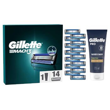 Леза для бритви Gillette Mach3, 25 змінних лез для мокрих бритв чоловічі з 3-кратним лезом (14 лез піна для гоління)