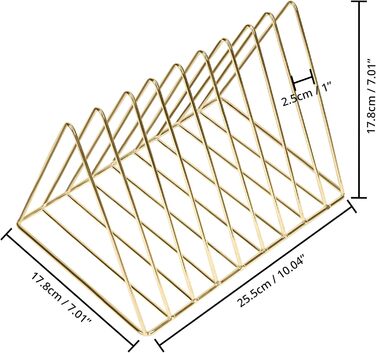 Підставка для журналів BELLE VOUS металевий тримач для книг золото - Трикутний тримач для журналів та газет з 9 гніздами для дому, книжкової полиці, ванної кімнати та офісу - Для книг, газет, планшетів та папок