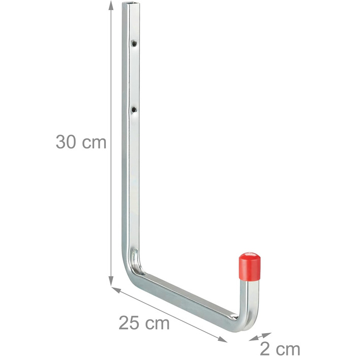 Набір настінних гачків Relaxdays з 4 шт. , до 40 кг, сталь, універсальний гачок для гаража, майстерні, підвалу, важкий гачок, сріблястий/червоний