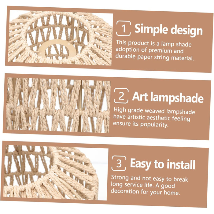 Паперовий мотузковий абажур Абажури для настільних ламп Декор столу Стельовий світильник Кухонні світильники Плетені абажури Ротанг Кошик для білизни багаторазовий хакі 20,5х19см