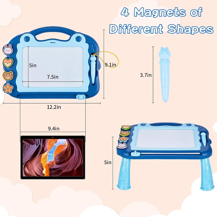 Магнітна дошка для малювання Magic Board, дитячі магнітні дошки з 4-ма штампами, іграшки для письма, розмальовки та навчання, 23 * 30 см, для дітей від 3-7 років, подарунок, небесно-блакитний