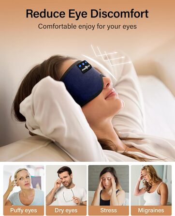 Навушники для сну Bluetooth Eye Mask для тих, хто спить на боці, навушники Musicozy Sleep Mask із вбудованим мікрофоном і динаміками, мяка маска для сну для подорожей/дрімоти (блакитний)