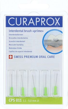 Щітки Curaprox Interdental CPS 011 prime Refill (Пучок 4 шт. и), 20 щіток, ефективність 5 мм, зелена, заправка, без тримача