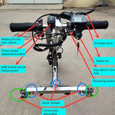 Електричний ручний велосипед, кріплення для інвалідного візка, 500 Вт, тяговий пристрій для інвалідного візка, електричний комплект для переобладнання інвалідного візка, 48 В, літієва батарея 15/17 Ач, запас ходу 55/65 км, 3 швидкості/з фронтом