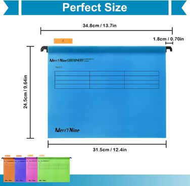 Підвісні папки MerryNine, A4, 15 шт. , поліпропілен, підвісні папки з райдерами та картками-вкладишами, для школи, дому, роботи, офісу, організації (5 кольорів) 1 багатобарвний