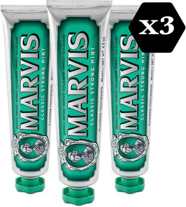 Зубна паста Marvis Classic Strong Mint, 3 85 мл, зубна паста з гарантією смаку для бадьорості та тривалої свіжості 3 x 85 мл