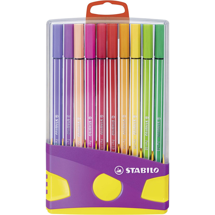 Фломастер преміум-класу - STABILO Pen 68 ColorParade - 20 роз'ємів - з 20 різними кольорами (жовтий/фіолетовий з підвісним язичком)