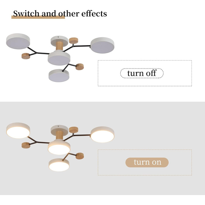 Стельовий світильник Schindora на 4 головки, 36 Вт теплий білий 3000K, стельова люстра з дерев'яним декором Ø66 см для вітальні Кухня Їдальня Домашній офіс Дитяча кімната