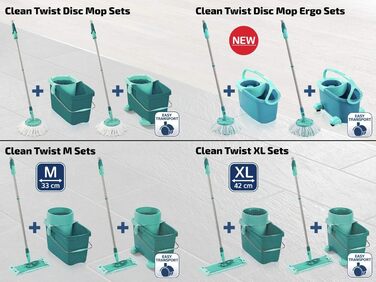 Дискова швабра Leifheit Set Clean Twist Ergo 2.0, для підлоги з накладкою з мікрофібри для вологого прибирання з системою кліків та технологією віджиму