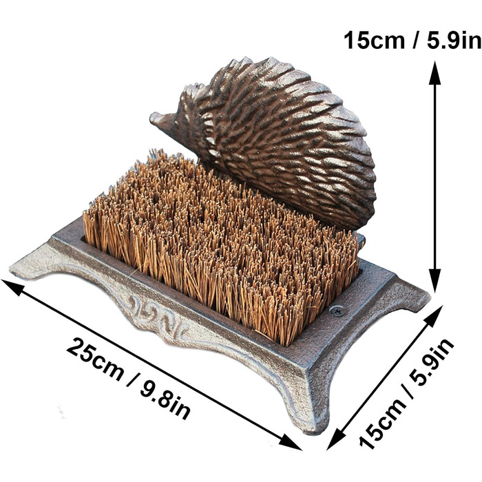 Щітка для взуття RAFCAR Boot Brush антикварний коричневий чавун у формі їжака, грязьовий скребок для вхідних дверей, ганку, саду, вхідної зони, двору 251515 см