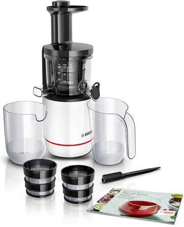 Соковижималка Bosch SlowJuicer VitaExtract MESM500W, вітамінний сік, дуже тихий, легке очищення, для твердих фруктів і овочів, без бісфенолу А, 150 Вт, білий Стандарт