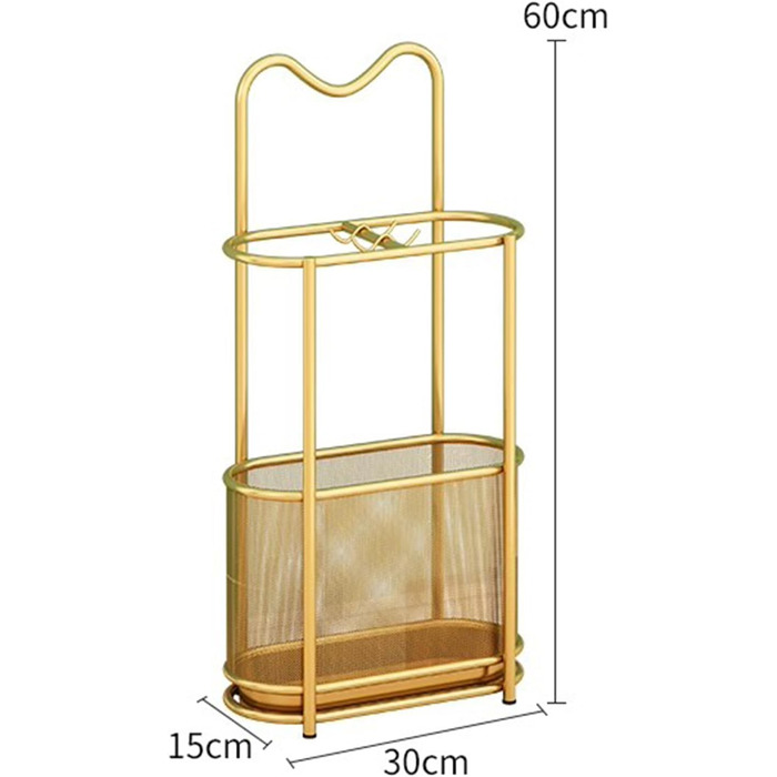 Металева підставка для парасольки BESTXH, окремо стоячий тримач для парасольки з гачком і піддоном для крапель, компактна підставка для парасольки Організатор для входу, дому, офісу Золото