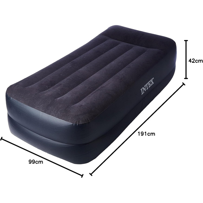 Піднятий надувний ліжко Intex Adult Twin Pillow Rest з Fiber-Tech Bip, верх чорний/низ синій, 99 x 191 x 42 см, 64122